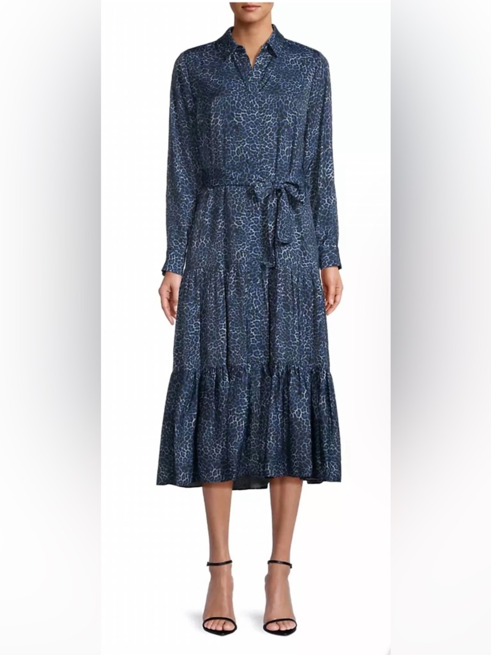 Kobi Halperin Montana - Women's Navy leopard print Shirt Dress with Waist Tie M